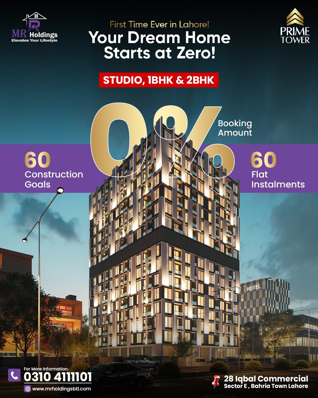 Prime Tower ! % Downpayment !